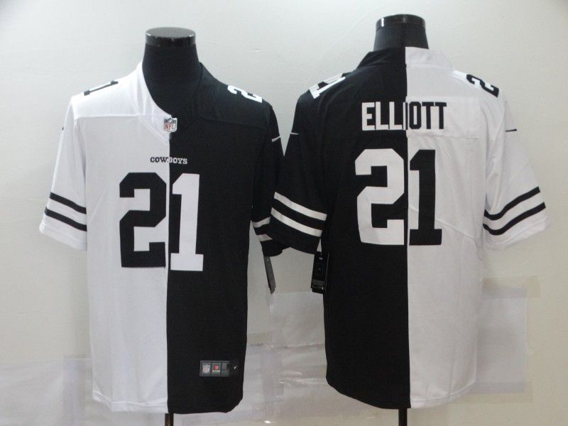 Men Dallas cowboys 21 Elliott Black white Half version 2020 Nike NFL Jerseys